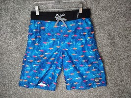 ZeroXPosur Swim Trunks Boys S / M 25&quot; Waist Blue Pink Sharks Boxer-Brief Lined - £6.99 GBP