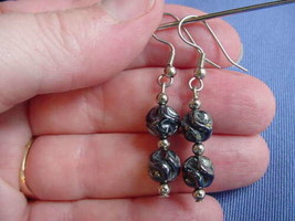 (EE-322) round nugget Black hematite bead silver wire dangle pair of EARRINGS - £7.50 GBP