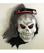 Halloween Skull Mask Light Up Red Eyes Mesh Black Hood Skeleton Scary Co... - £14.63 GBP