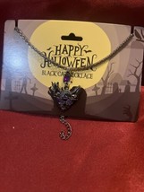 NWT Happy Halloween Black Cat Necklace Purple Jewel Costume Accessory - $10.84