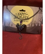 NWT Happy Halloween Black Cat Necklace Purple Jewel Costume Accessory - $10.84
