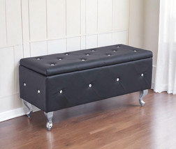 38&quot; Black and Silver Faux Leather Storage Bench With Flip Top - $283.77 CAD