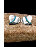 Lex Billie Signed Navajo Sterling Silver Turquoise Heishi Heart Stud Ear... - $54.99