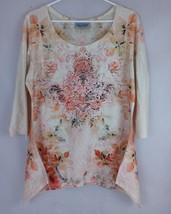 Closet Full Women&#39;s Colorful Beaded Floral Blouse With Shark Bite Hem Me... - £9.95 GBP