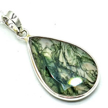 Natural Moss Agate Silver Pendant, Green Moss Agate Pendant, 925 Silver - £44.00 GBP