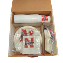 Vintage Nebraska Huskers Party Pak Cups Plates Napkins in Carry Case - $40.00