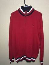 Tommy Hilfiger Men&#39;s Cotton Quarter Zip Sweater Pullover Red Sz M New - £32.08 GBP