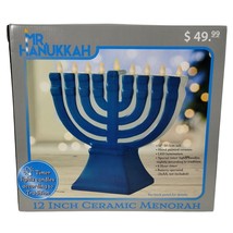 Mr Hanukkah 12 in Blue Ceramic Menorah Auto Lights Battery Operated Holiday New - £41.01 GBP