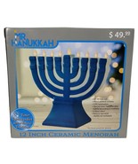 Mr Hanukkah 12 in Blue Ceramic Menorah Auto Lights Battery Operated Holi... - £40.74 GBP