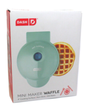 Mini Maker Waffle Grill 4&quot; Cooking Surface Nonstick 350 Watts Green PREOWNED - £4.81 GBP