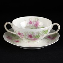 Haviland Limoges Schleiger 227A Pink Floral Bouillon Cup &amp; Saucer Set, A... - $25.00