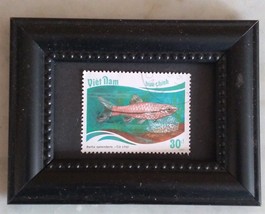 Framed Used Viet Nam Postage Stamp (1988) Siamese Fighting Fish  - $2.93