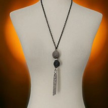 Y Drop Lariat Tassel Necklace Chain Wrapped Rhinestones Vintage 70s Disco Ball - $24.74