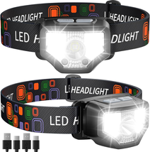 Headlamp Rechargeable 2PCS, 1200 Lumen Super Bright LED Flashlight with Motion S - £25.23 GBP