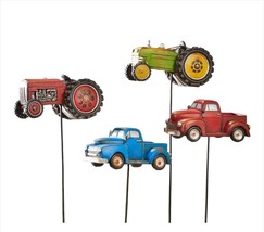 Retro Farm Vehicle Planters Set of 4 Topper Garden Stakes Tractor Retro Truck - £87.04 GBP