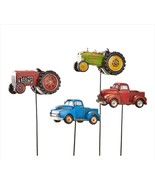 Retro Farm Vehicle Planters Set of 4 Topper Garden Stakes Tractor Retro ... - £85.65 GBP