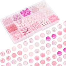 450 Crackle Glass Beads 8mm Pink Veined Bulk Jewelry Supplies Mix Unique  - $27.72