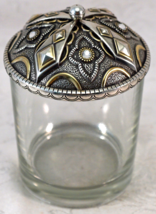 Glass Jar with Cool Chrome &amp; Brass Lid with Rhinestone Jewels Great Design - £16.07 GBP