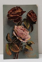 Kindest Regards Gold Gilded Roses Flowers Greeting Postcard B10 - $7.99