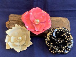 Vtg Flower Brooch Lot Enamel Metal High Fashion Costume Jewelry Floral Pins - £23.64 GBP