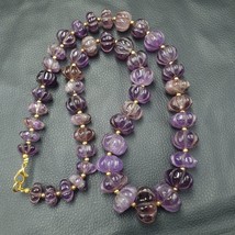 Vintage Amethyst Carving Gemstone Melon Shape Beads Necklaces - $1,049.17 MXN