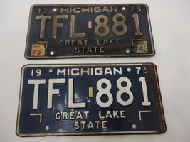 1973 MICHIGAN STATE LICENSE PLATES MATCHED SET TFL-881 FORD CHEVY PONTIA... - £14.65 GBP