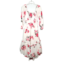 LoveShackFancy Firefly Midi Dress XS Paradise Pink Roses Floral Ruffle V-Neck - £95.88 GBP