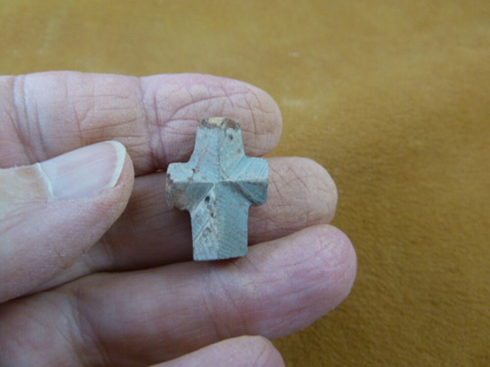 (CR595-208) 7/8&quot; Fairy Stone CHRISTIAN CROSS Staurolite Lucky Crystal charm - $38.99