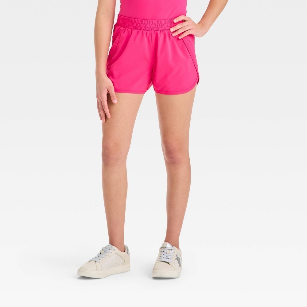 All In Motion Girls Run Shorts X-LARGE (14) Berry Pink With Built In Bri... - $13.99