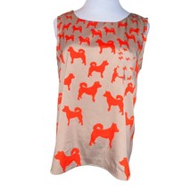 Gianni Bini Dog Tank Top Sleeveless Back Button Detail Brown Orange Novelty Lg - $10.76