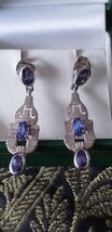 Vintage 1990-s Amethyst Sterling Silver Drop Earrings - Beautiful Design! - £69.28 GBP