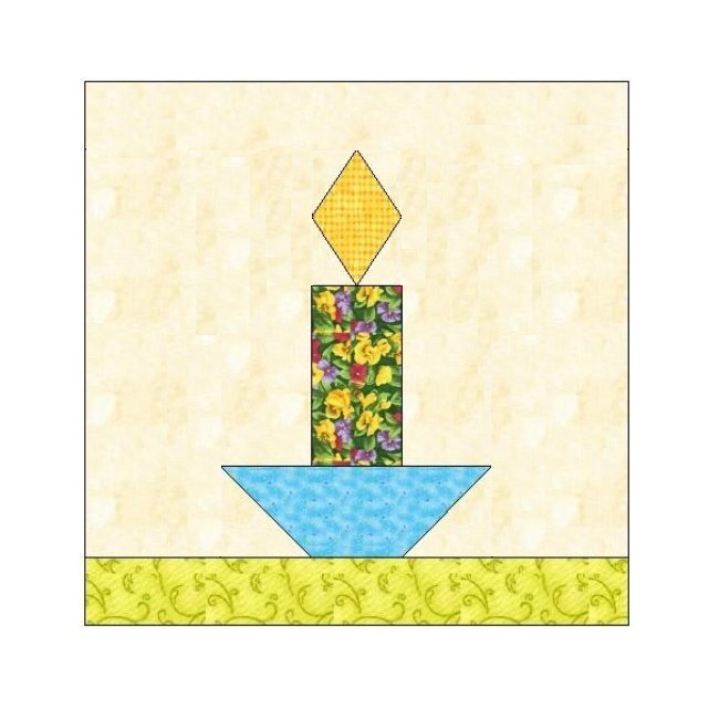 CANDLE PAPER PIECING QUILT BLOCK PATTERN -011A