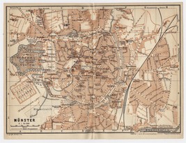 1910 ORIGINAL ANTIQUE MAP OF MUNSTER NORTH RHINE-WESTPHALIA / GERMANY - $20.26