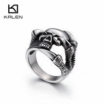 Kalen punk men s stainless steel skull rings size 6 12 skull finger rings homme gothic thumb200