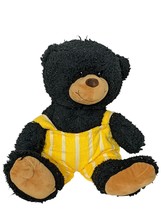 Black Teddy Bear Yellow Striped Overalls Plush Stuffed Animal 15.5&quot; - £31.65 GBP