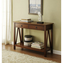 Console Sofa Table Two Drawers Storage Shelf Wood Brown 31in. Tall Entryway - £123.95 GBP