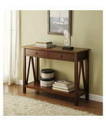 Console Sofa Table Two Drawers Storage Shelf Wood Brown 31in. Tall Entryway - £125.84 GBP