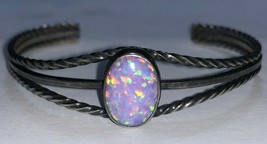 Opal Stone Twisted Rope Adjustable Cuff Bracelet Sterling Silver .925 - £74.38 GBP