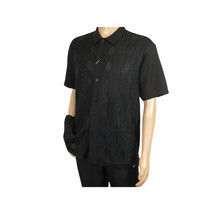 Men Silversilk 2pc walking leisure Matching Suit Italian woven knits 51016 Black image 3