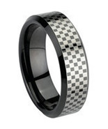 COI Black Tungsten Carbide Checkered Flag Ring - TG670  - £31.37 GBP