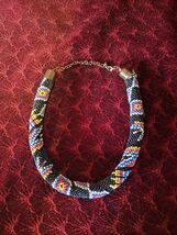 Hand beaded necklace, mid century handmade colorful necklace, beaded jew... - $65.00