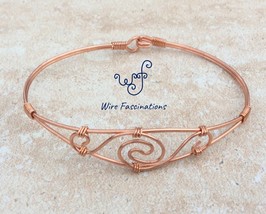 Handmade solid copper bracelet: wire wrapped spiral design inlay - £32.83 GBP