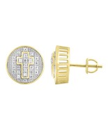 0.25cttw Diamond Cross Round Stud Mens Earrings 10k Yellow Gold Screw Back - $433.62