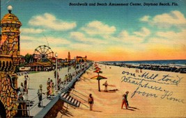 Linen POSTCARD- Boardwalk &amp; Beach Amusement Center, Daytona Beach, Florida BK65 - £5.08 GBP