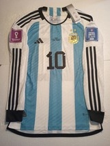 Lionel Messi Argentina 2022 World Cup Final Match Home Long Sleeve Soccer Jersey - £104.55 GBP