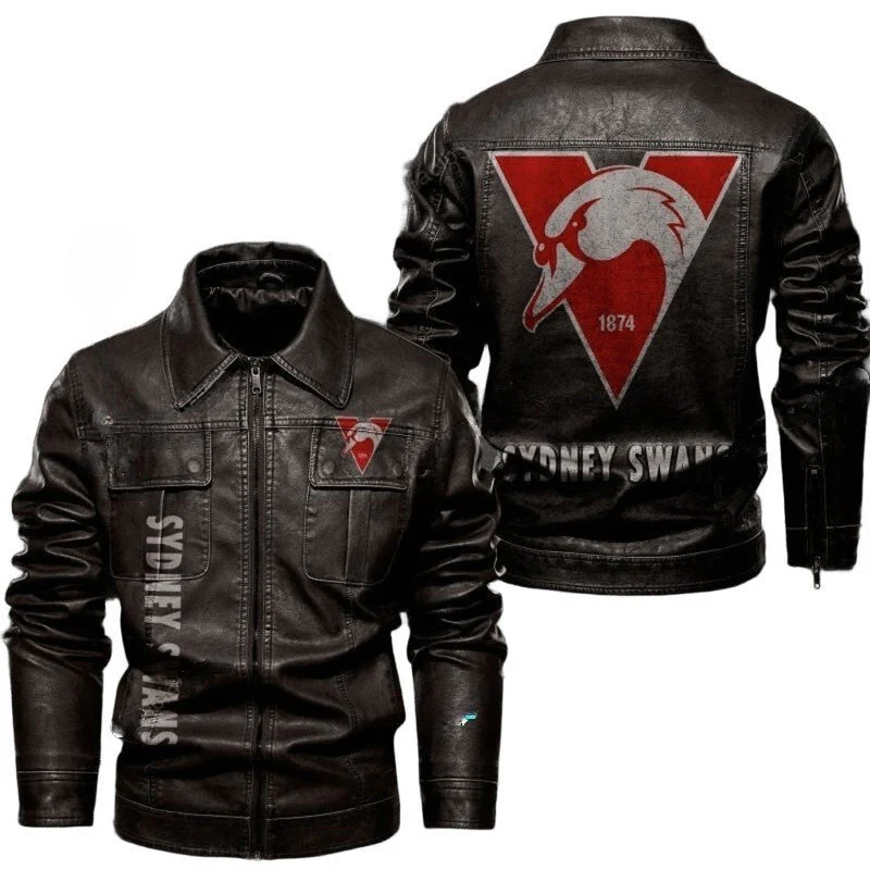 Sydney Swans Leather Jacket Stylish Flap Pocket Design - $129.99 - $189.99