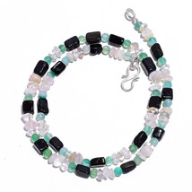Natural Aventurine Black Onyx Crystal Gemstone Smooth Beads Necklace 17&quot; UB-4432 - £8.56 GBP