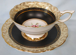 Royal Stafford Floral Matte Black &amp; Gold Tea Cup &amp; Saucer - £35.63 GBP