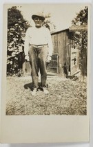 Older Man Posing at Chicken Coop for Photo RPPC Postcard R2 - £5.42 GBP
