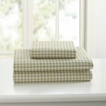 Mary Jane&#39;s Home Gingham Sage Cotton 3-PC King Flat Sheet with Pillowcases - £36.77 GBP